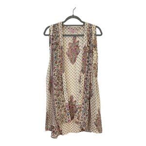 Calypso St Barth OS Silk Floral Open Vest Sleeveless Cardigan Semi Sheer